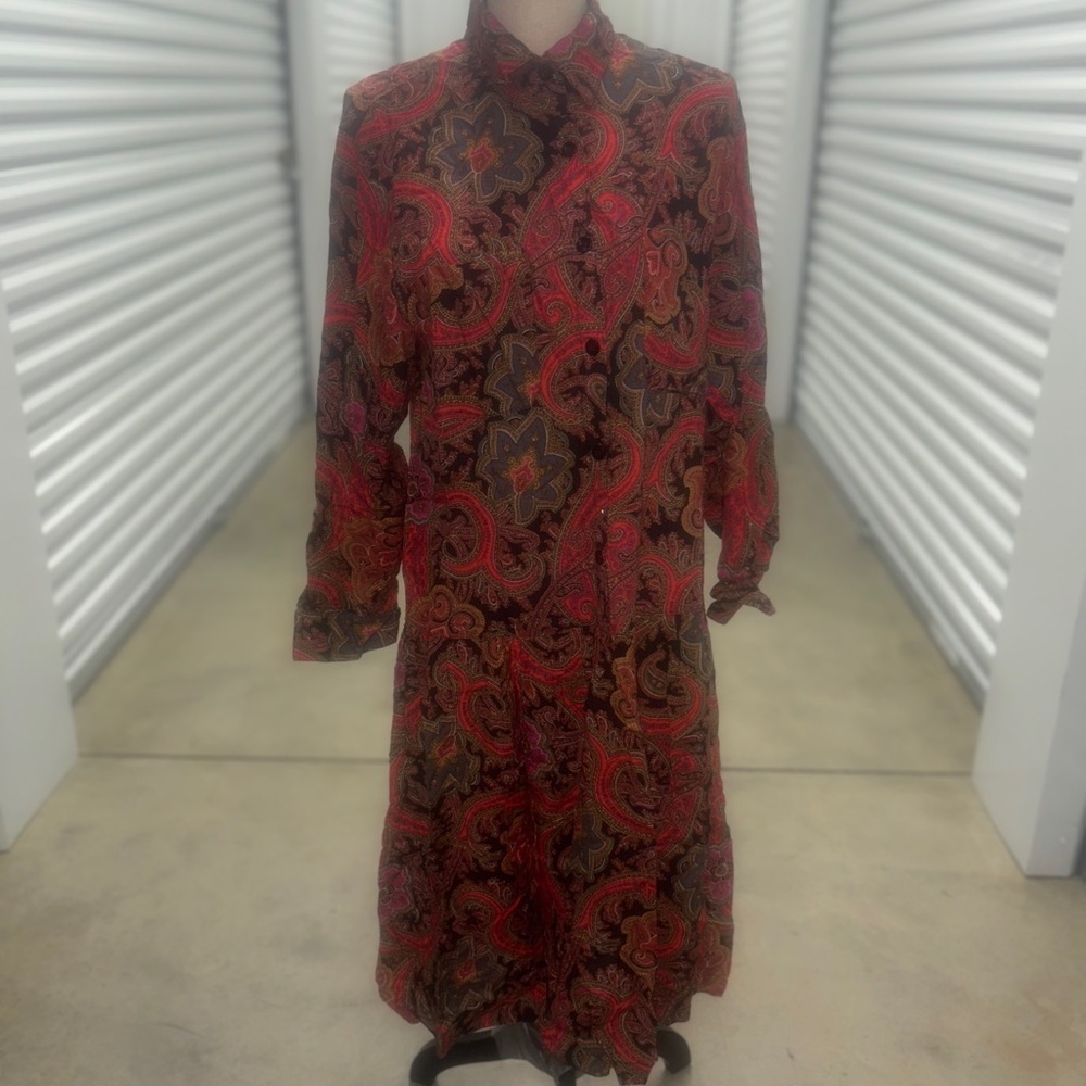 ❤️ Vintage Forenza Paisley Velvet Shirt Dress – Size M (Estimated)